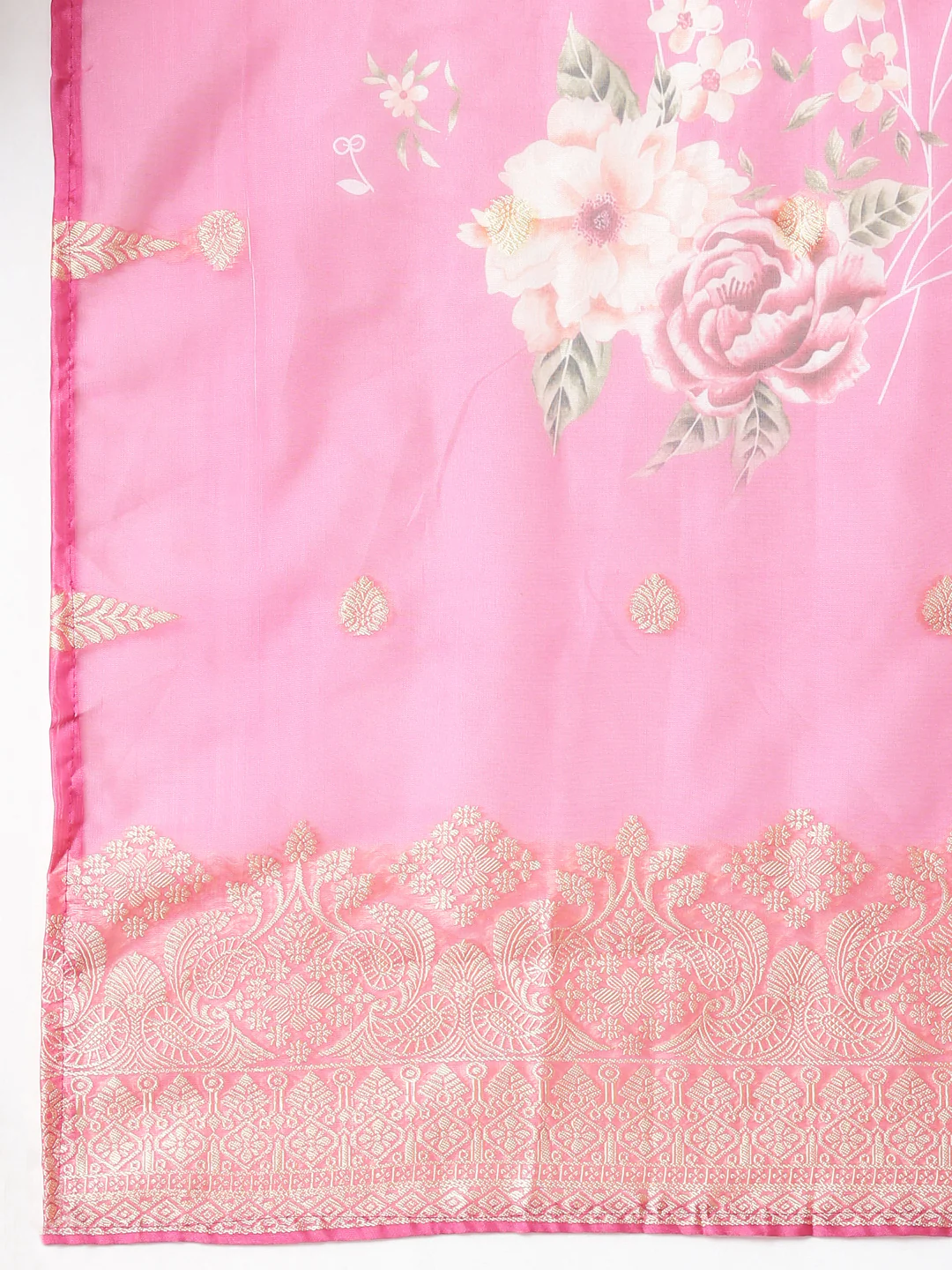 Neerus Pink Casual Floral Straight Kurta and Trousers With Dupatta - Image 8