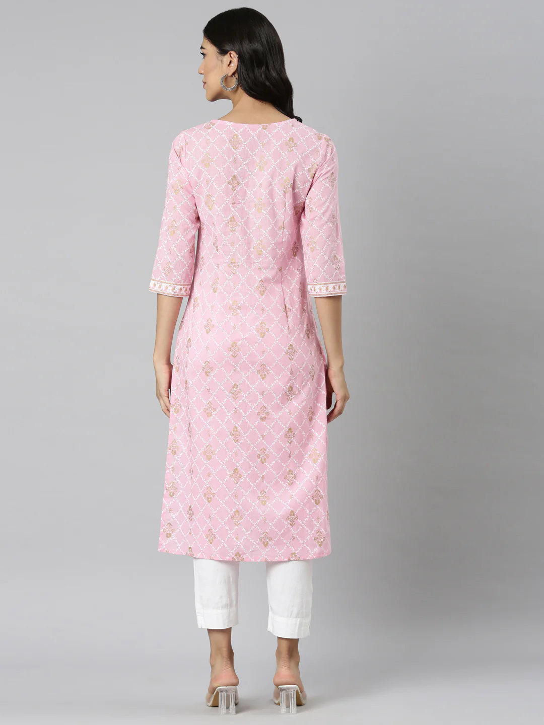 Neerus Pink Casual Floral Straight Kurta - Image 4