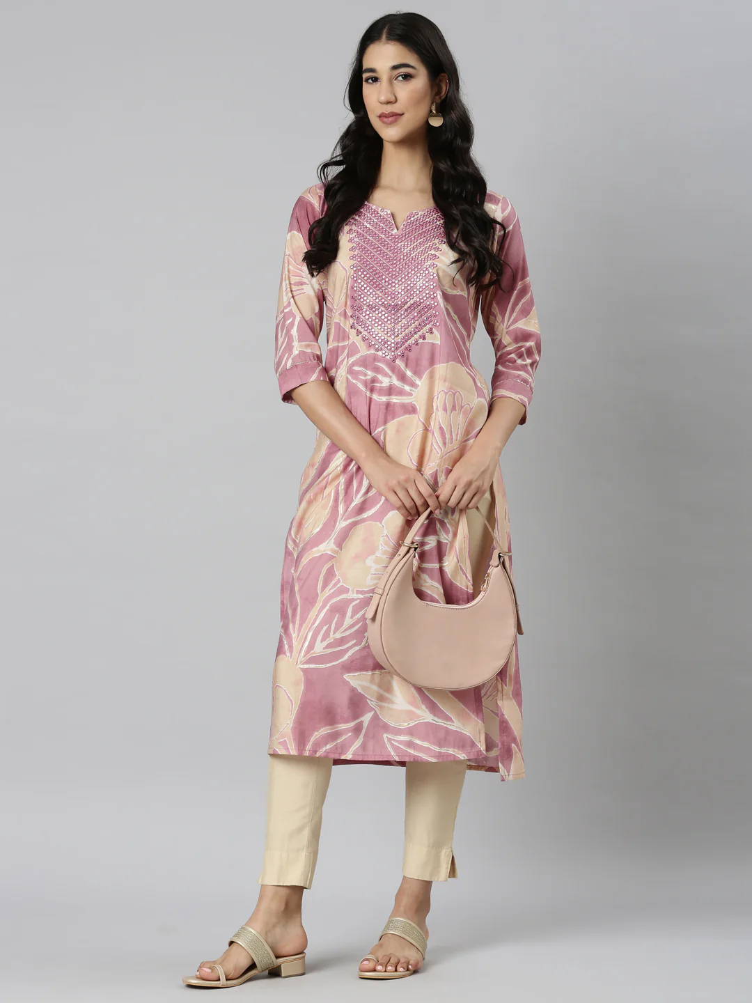 Neerus Pink Casual Floral Straight Kurta - Image 6