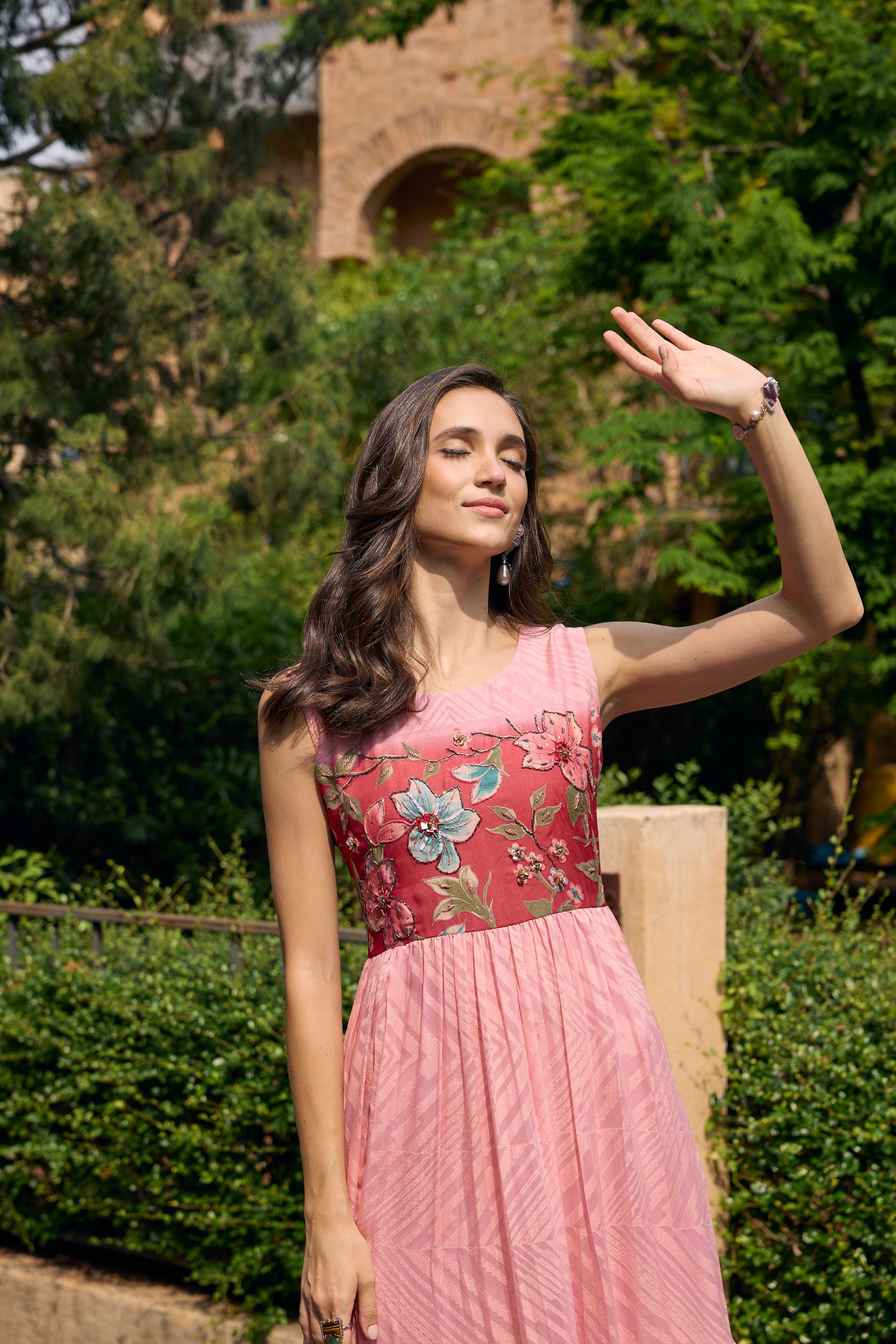 Neerus Pink Casual Maxi Chevron Dresses - Image 2