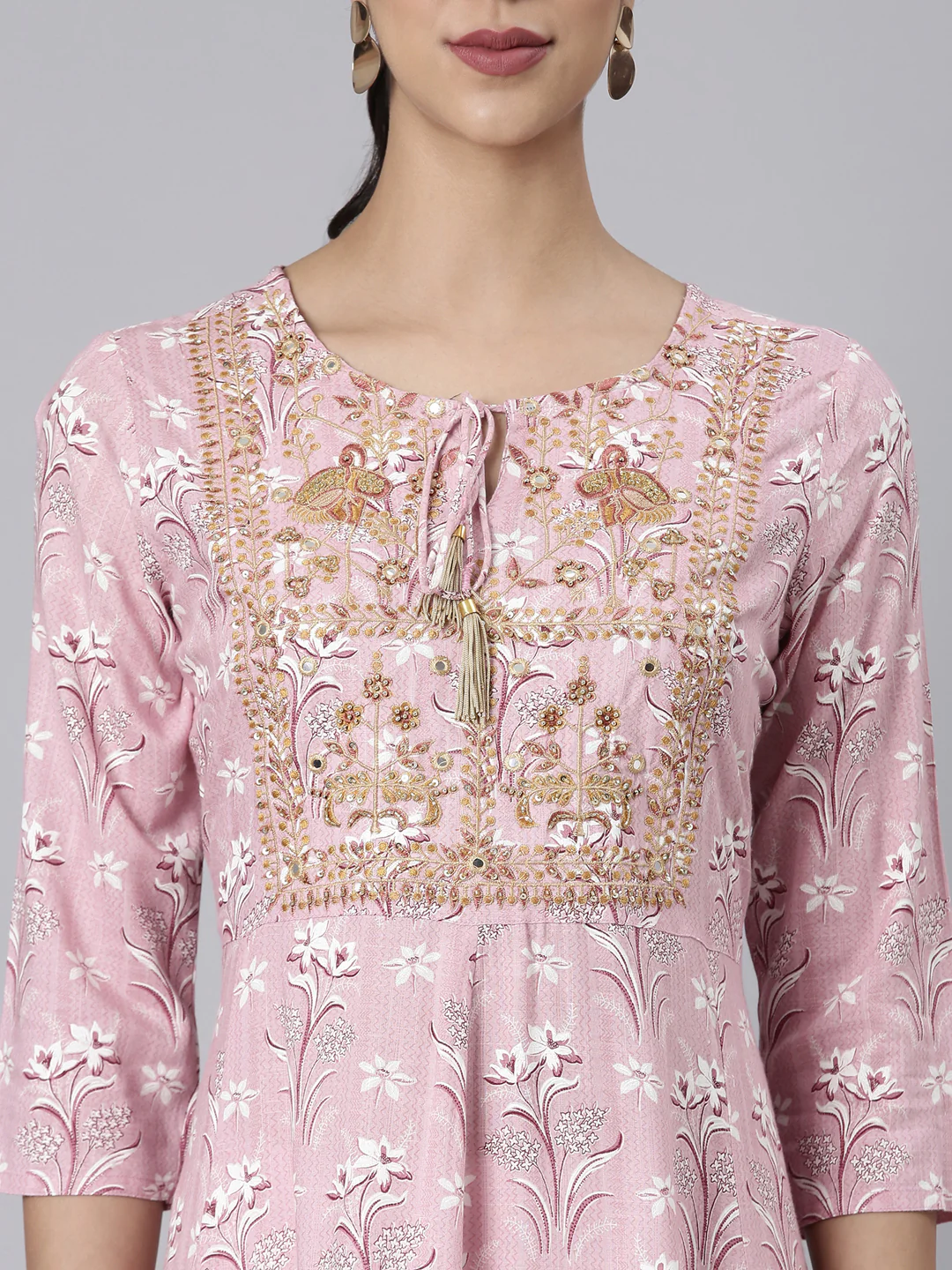 Neerus Pink Casual Maxi Floral Dresses - Image 4