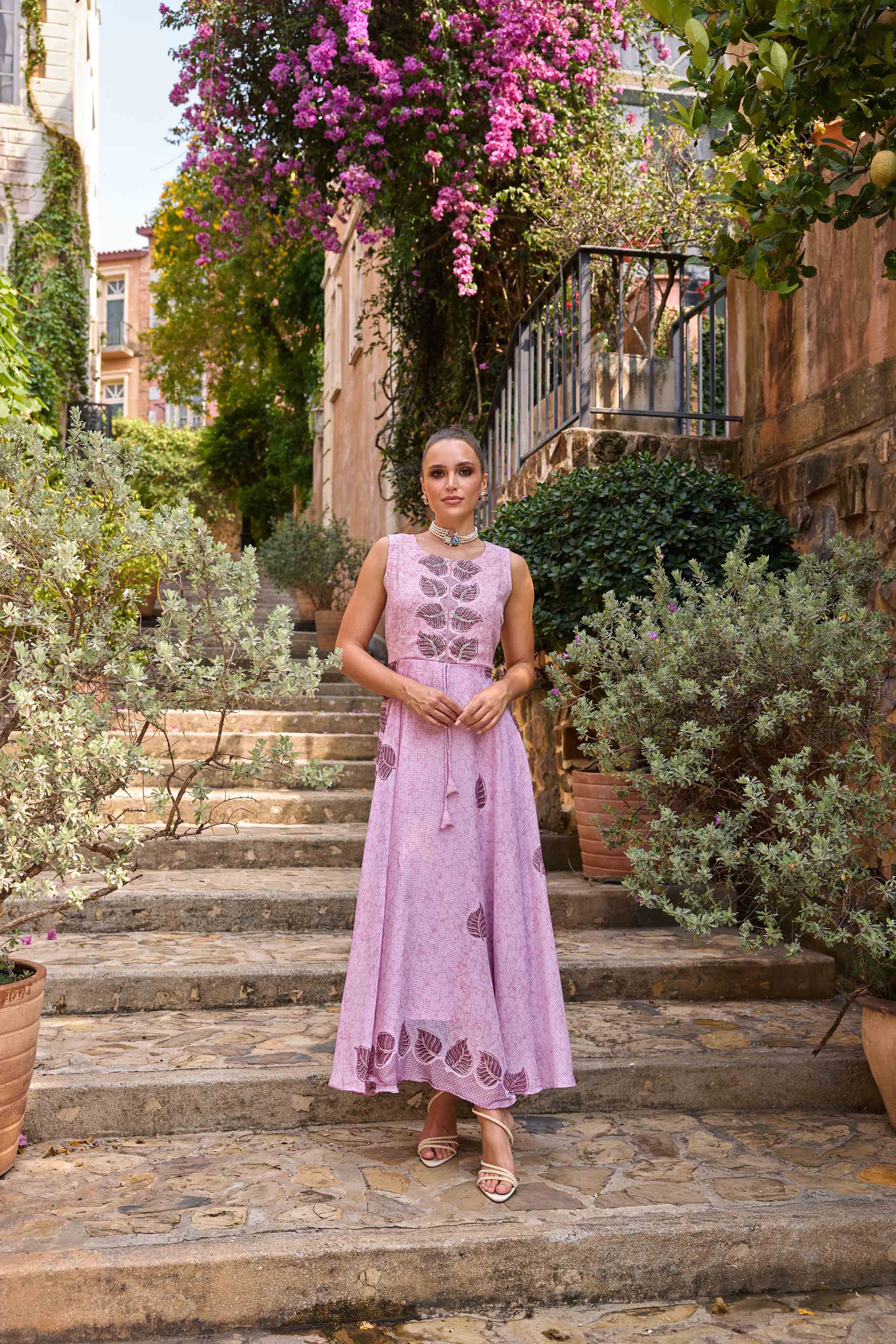 Neerus Pink Casual Maxi Printed Dresses - Image 2