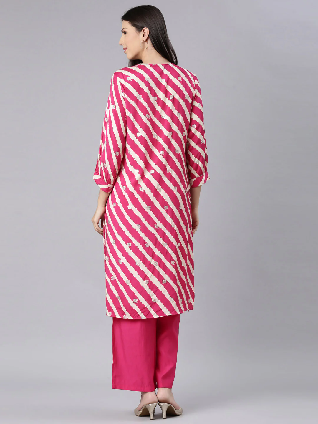 Neerus Pink Casual Solid Straight Kurta and Trouser - Image 4