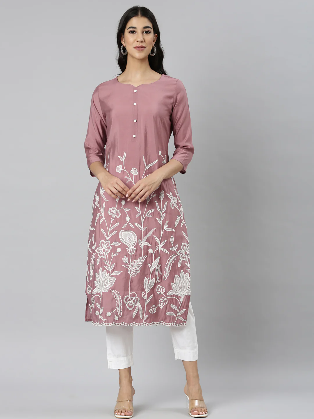 Neerus Pink Casual Solid Straight Kurta