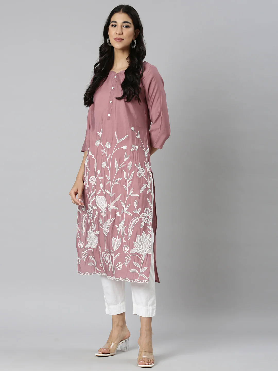 Neerus Pink Casual Solid Straight Kurta - Image 6