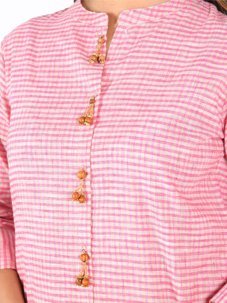 Neerus Pink Check Straight Kurta - Image 4