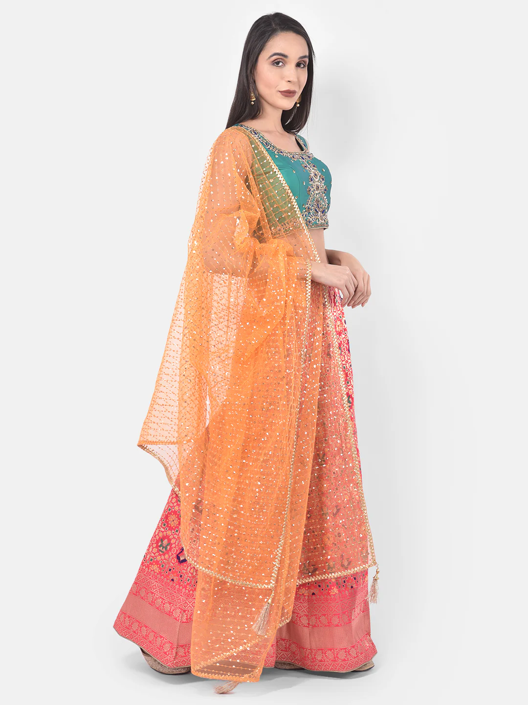 Neerus Pink Color Banaras Fabric Ghagra Set