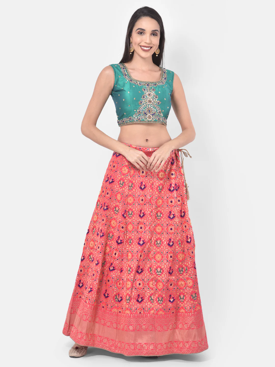Neerus Pink Color Banaras Fabric Ghagra Set - Image 8