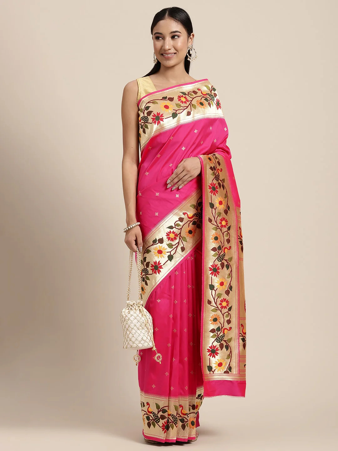 Neerus Pink Color Banaras Fabric Saree