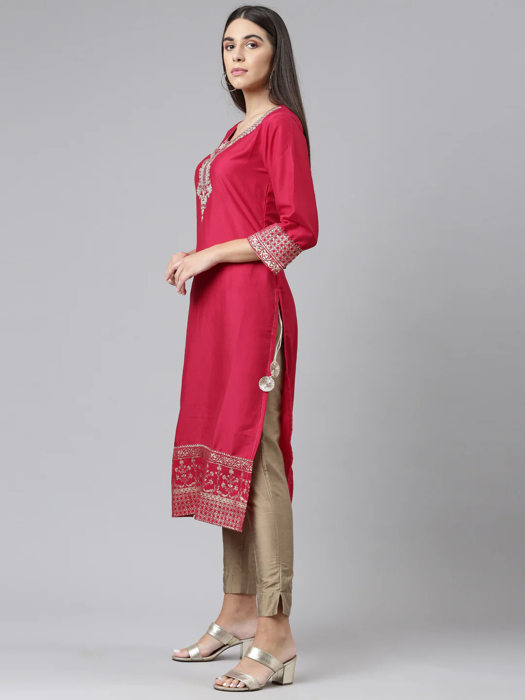 Neerus Pink Color Calf Length Kurta - Image 2