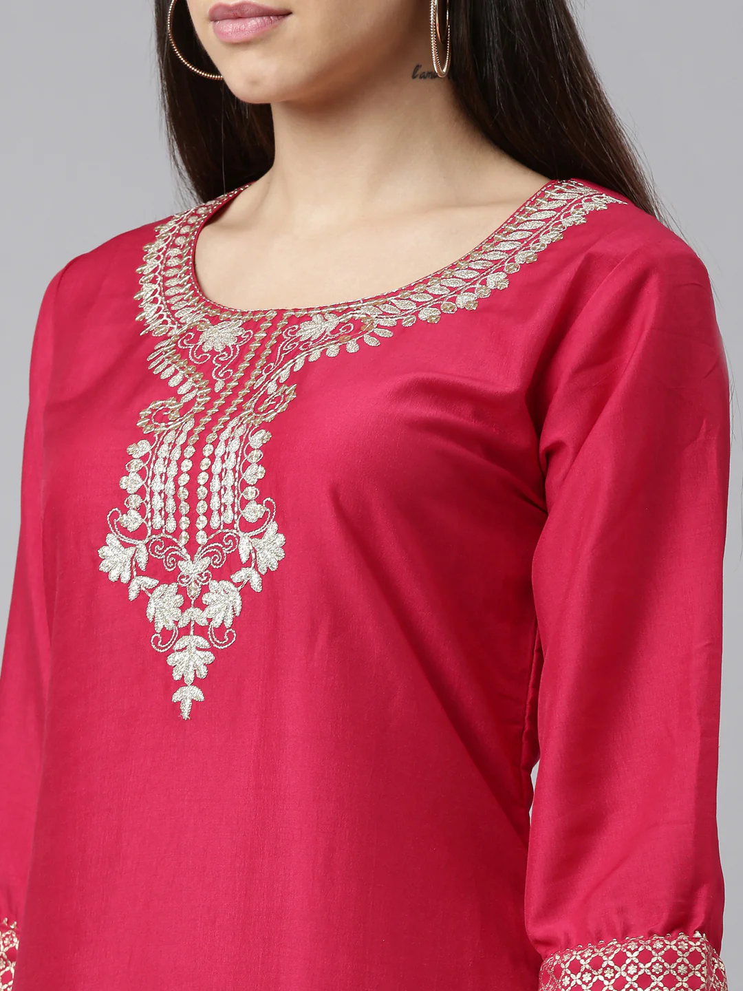 Neerus Pink Color Calf Length Kurta - Image 4