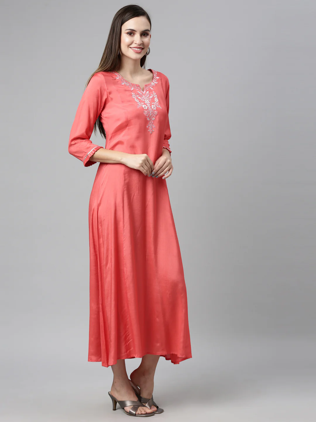 Neerus Pink Color Chanderi Fabric Kurta