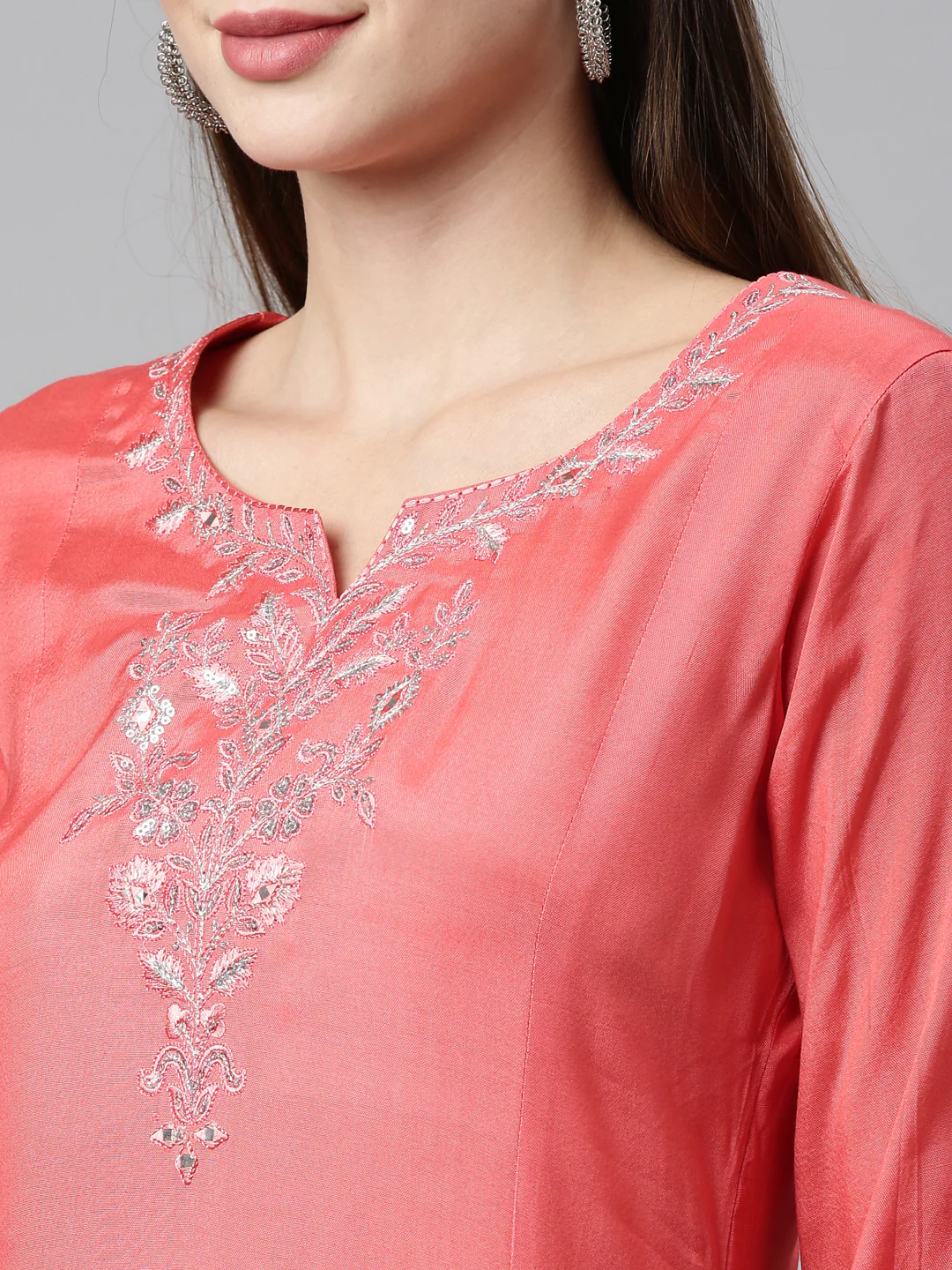 Neerus Pink Color Chanderi Fabric Kurta - Image 3