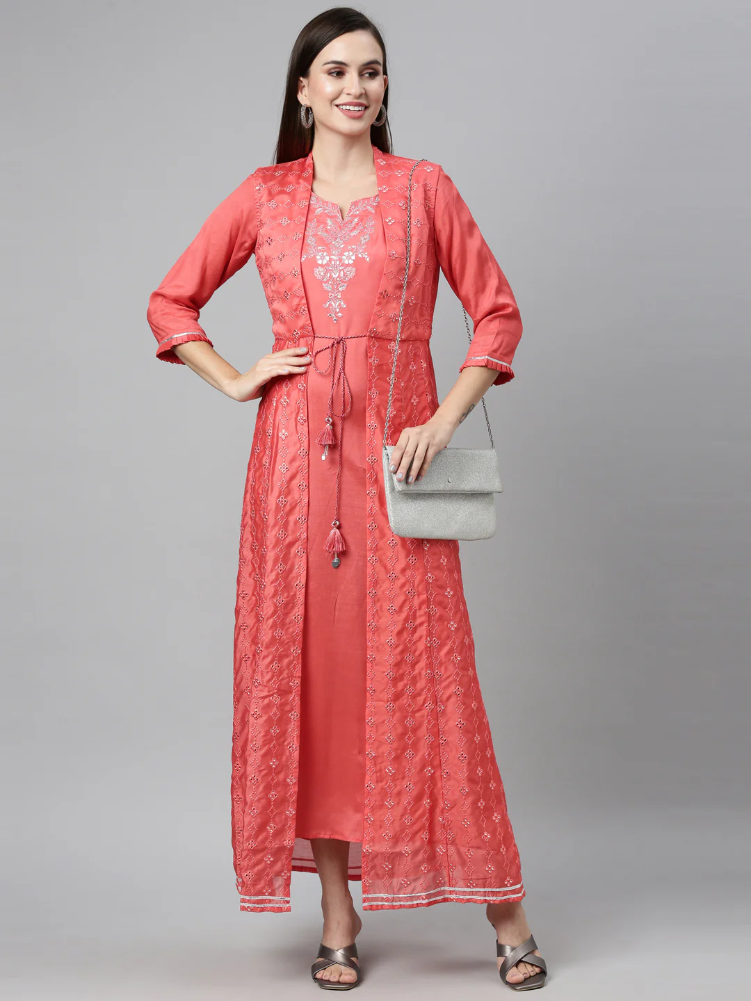 Neerus Pink Color Chanderi Fabric Kurta - Image 4