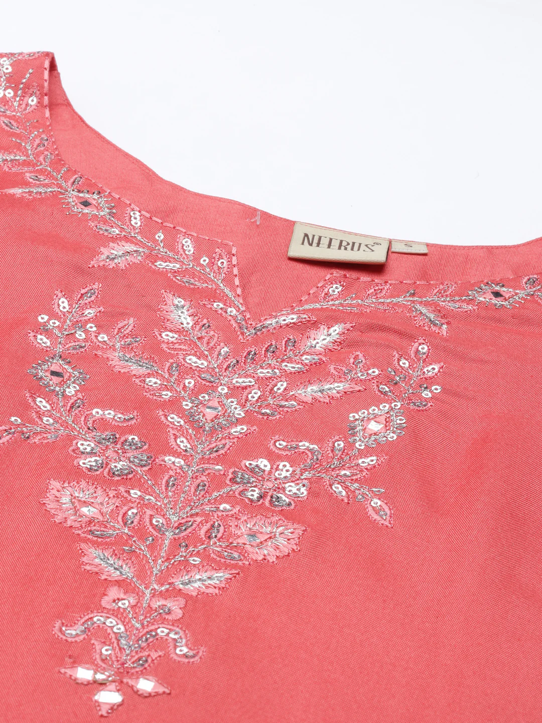 Neerus Pink Color Chanderi Fabric Kurta - Image 6