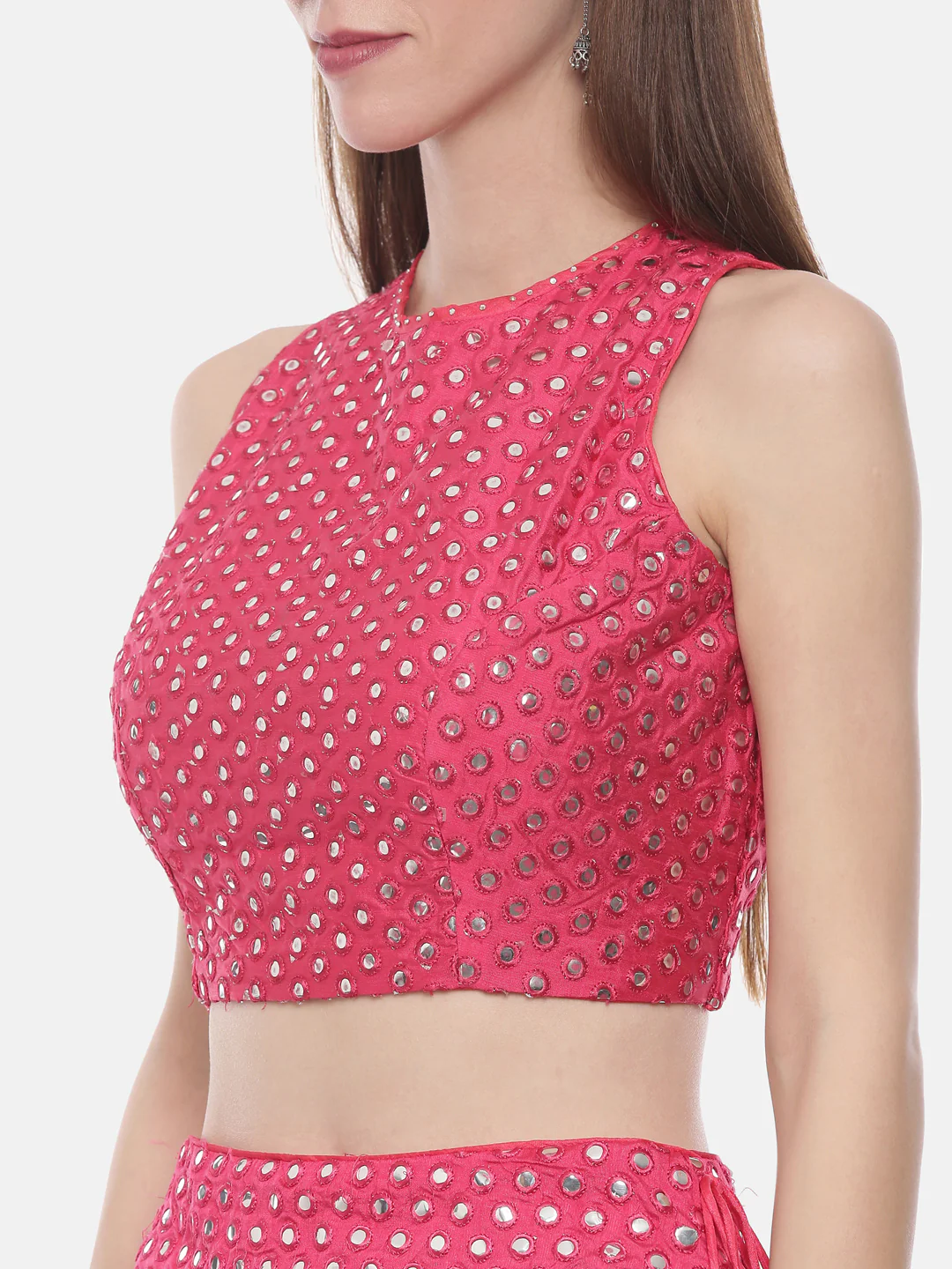 Neerus Pink Color Chiffon Fabric Ghagra Set - Image 3