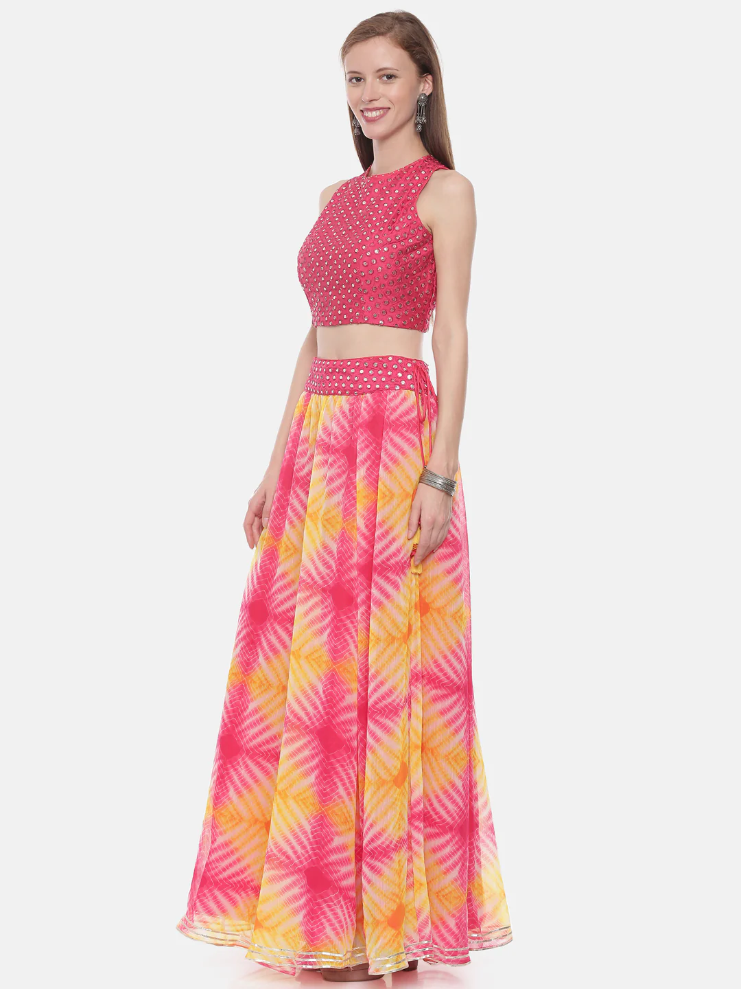 Neerus Pink Color Chiffon Fabric Ghagra Set - Image 4