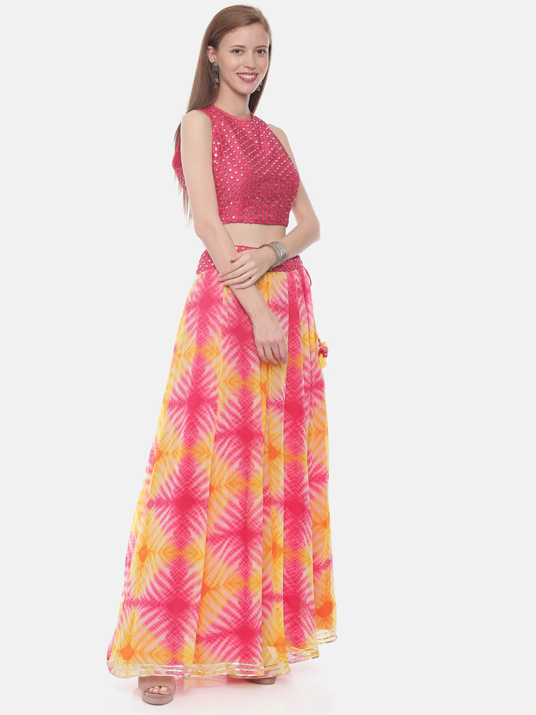 Neerus Pink Color Chiffon Fabric Ghagra Set - Image 5