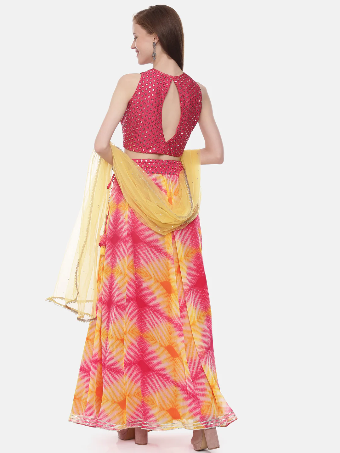 Neerus Pink Color Chiffon Fabric Ghagra Set - Image 6