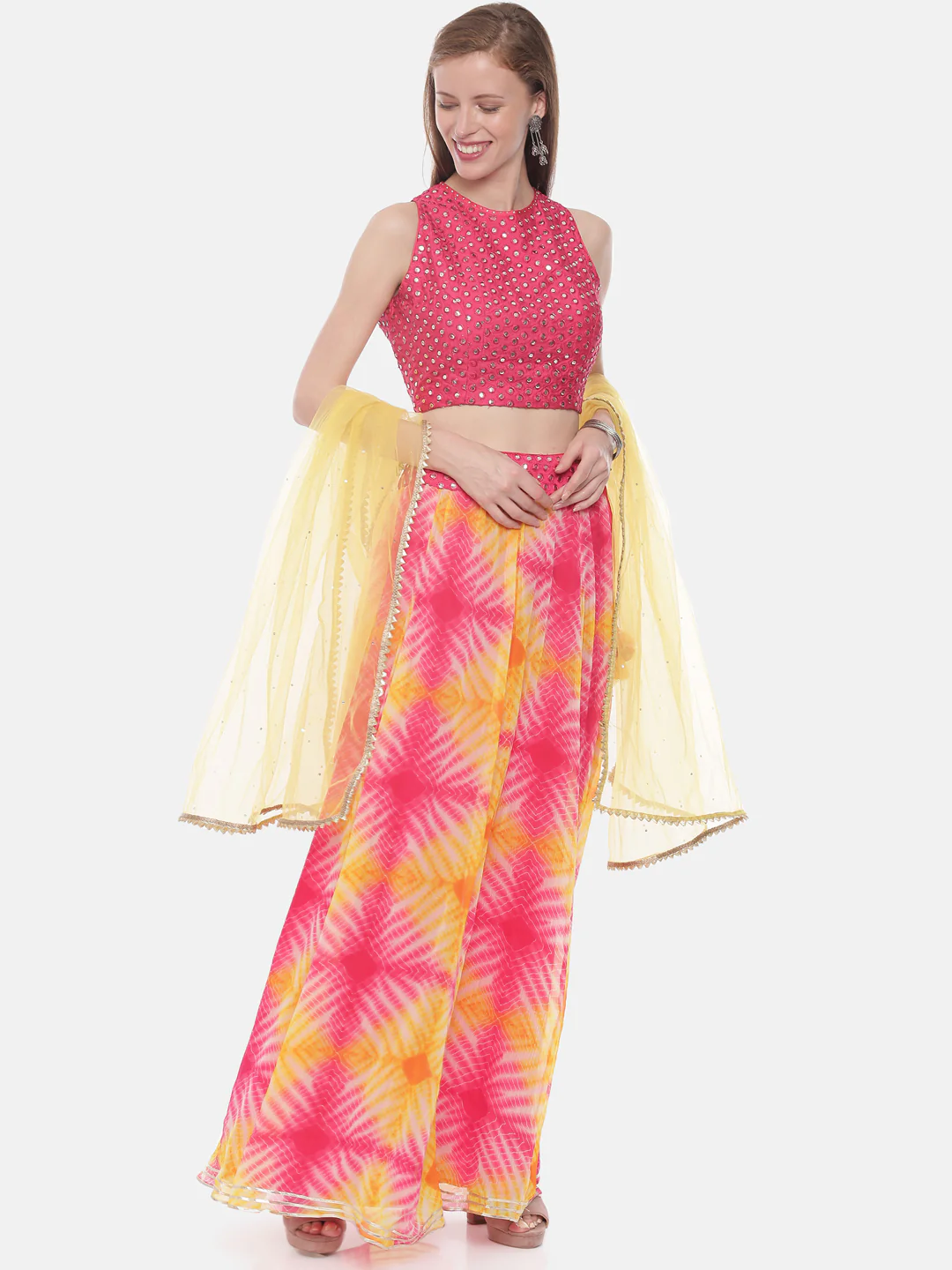 Neerus Pink Color Chiffon Fabric Ghagra Set - Image 7