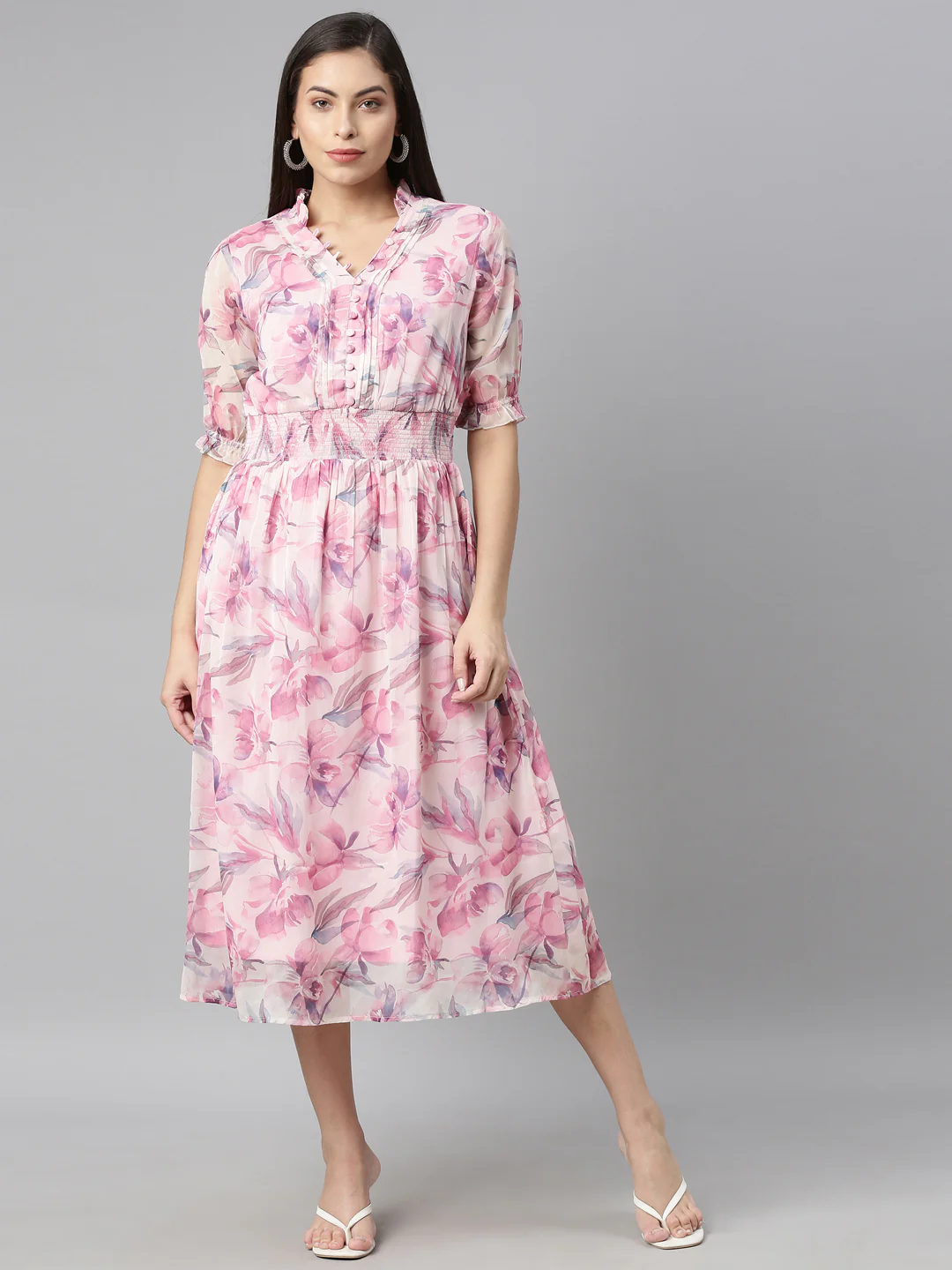 Neerus Pink Color Chiffon Fabric Kurta