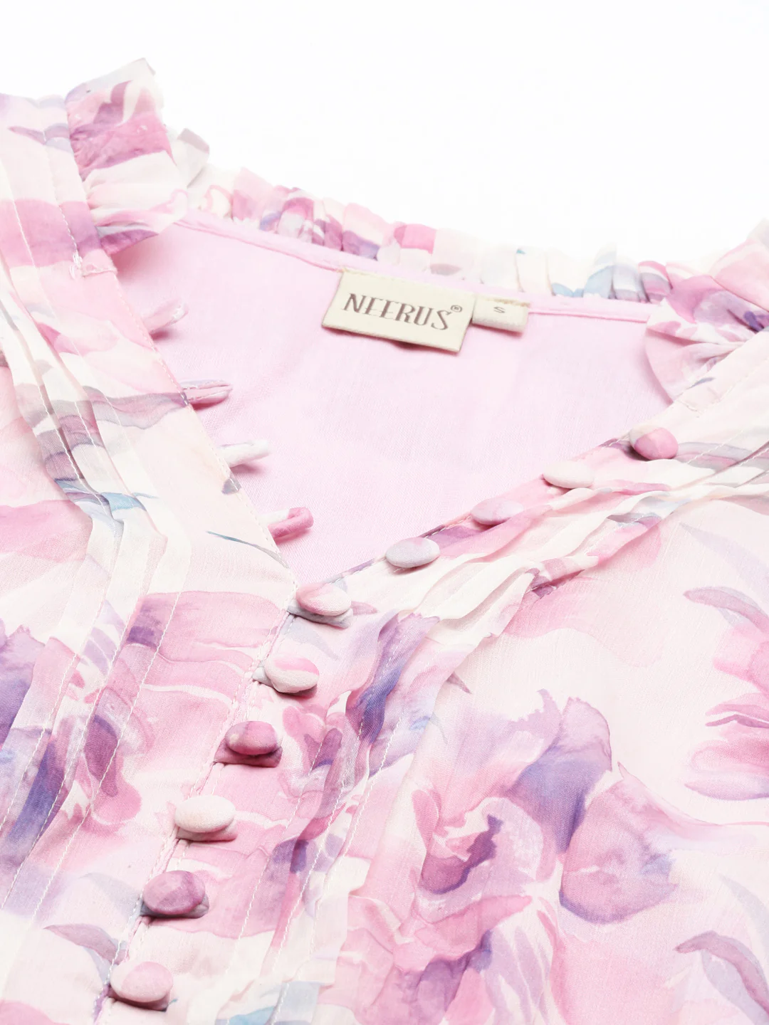 Neerus Pink Color Chiffon Fabric Kurta - Image 2