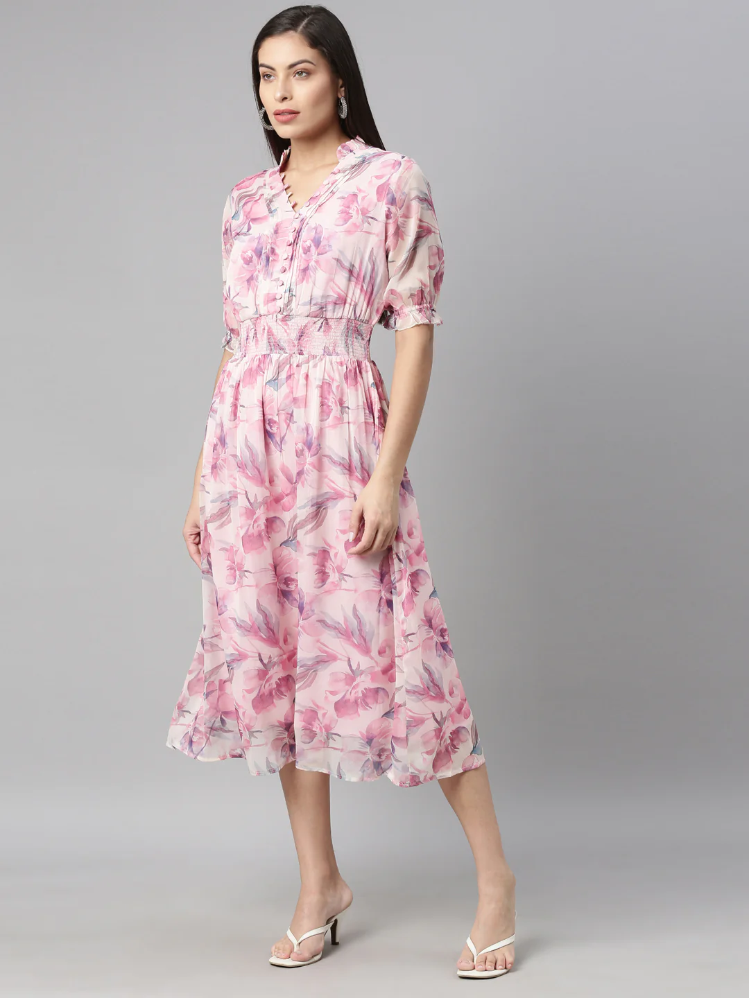 Neerus Pink Color Chiffon Fabric Kurta - Image 3