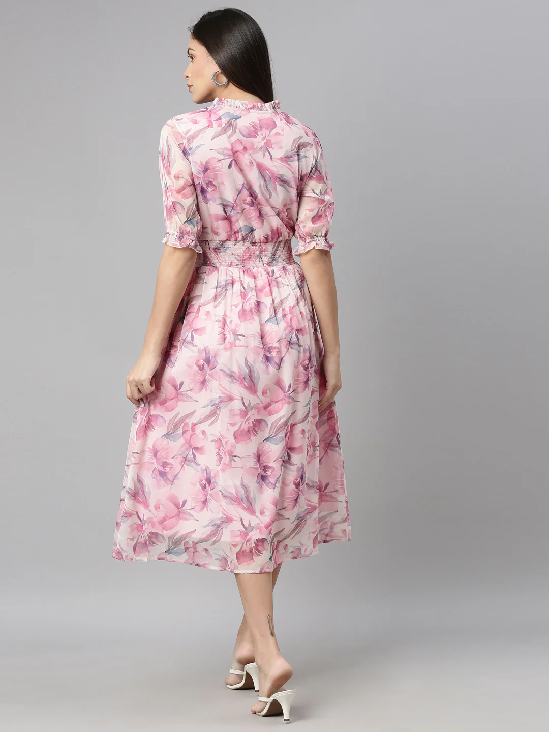 Neerus Pink Color Chiffon Fabric Kurta - Image 5