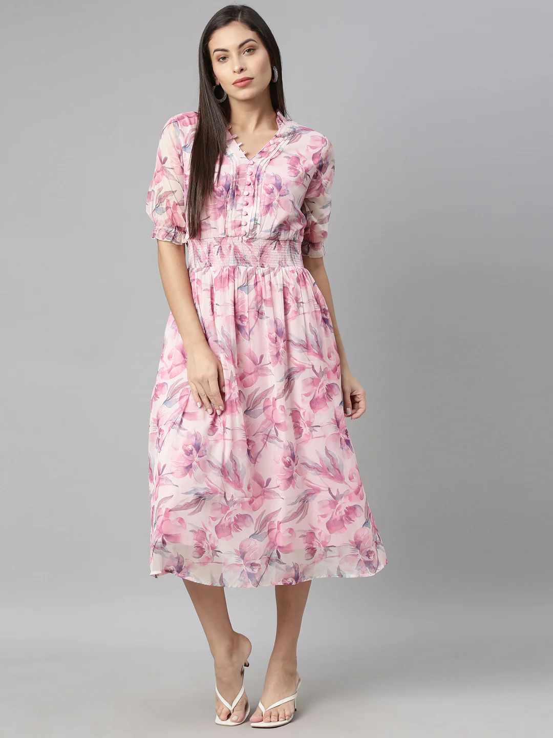 Neerus Pink Color Chiffon Fabric Kurta - Image 6