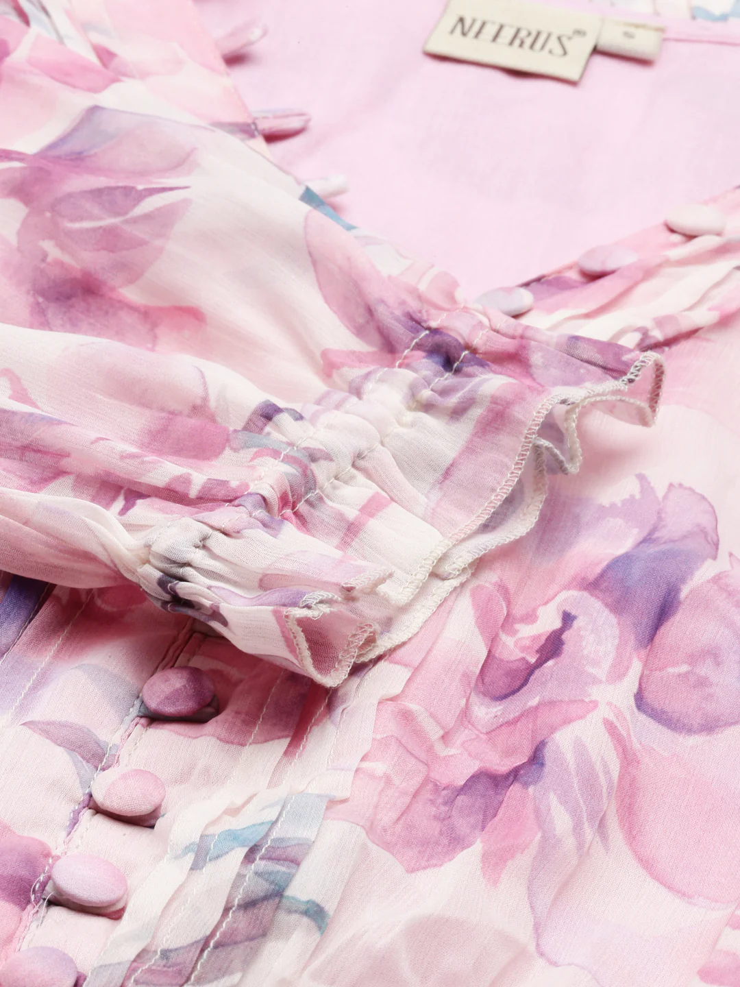 Neerus Pink Color Chiffon Fabric Kurta - Image 7
