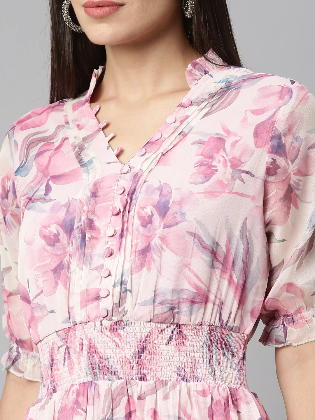 Neerus Pink Color Chiffon Fabric Kurta - Image 9
