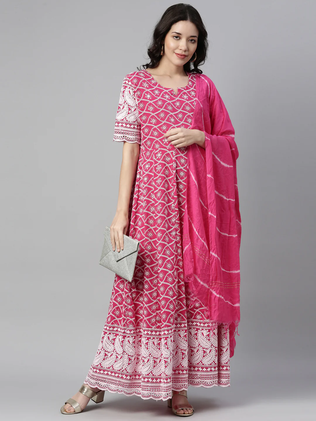 Neerus Pink Color Cotton Fabric Kurta - Image 4