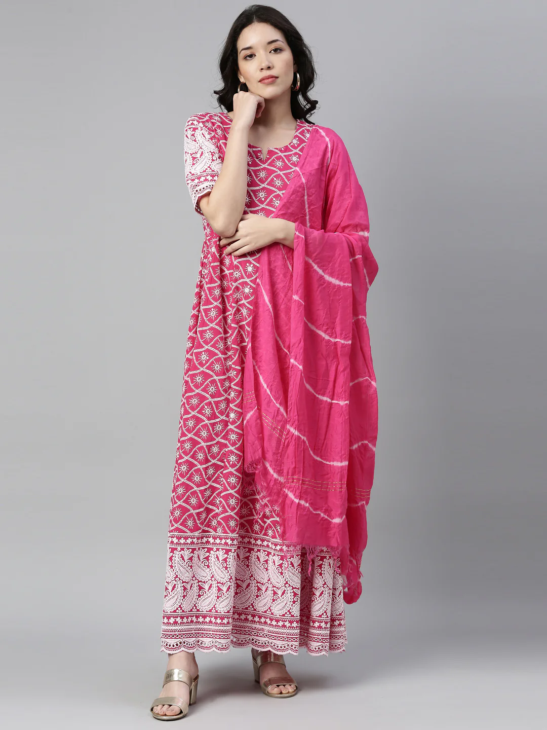 Neerus Pink Color Cotton Fabric Kurta - Image 7