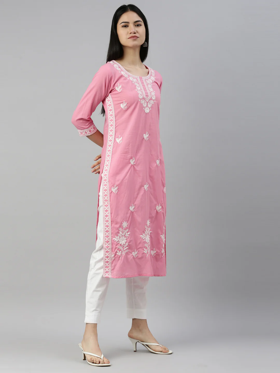 Neerus Pink Color Cotton Fabric Kurta - Image 4
