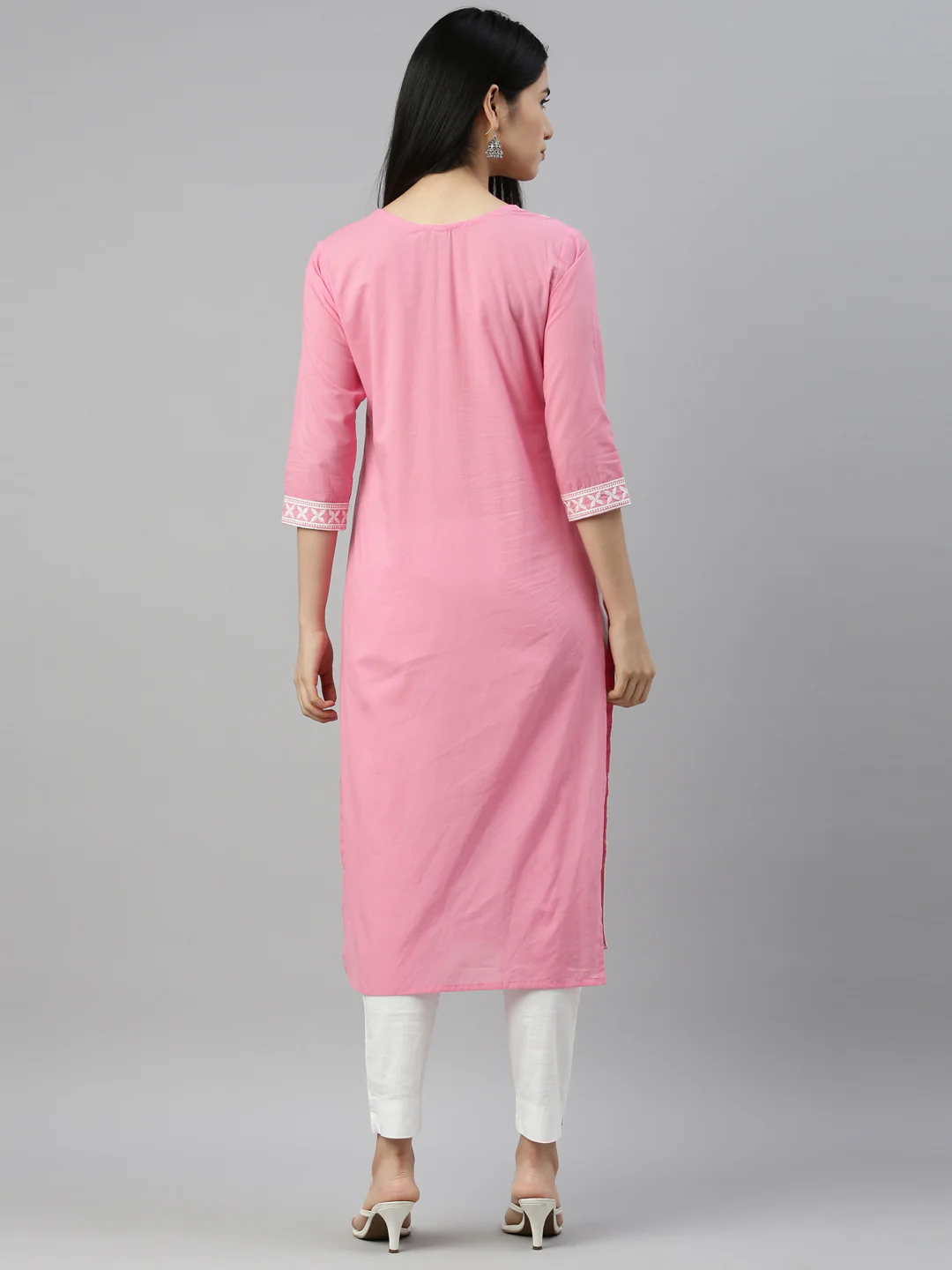 Neerus Pink Color Cotton Fabric Kurta - Image 5