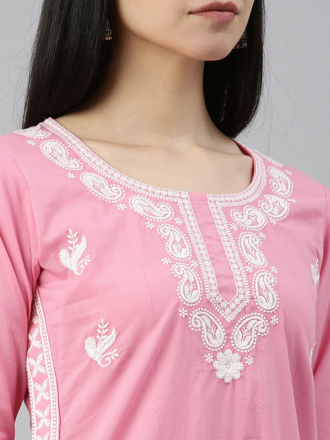 Neerus Pink Color Cotton Fabric Kurta - Image 8