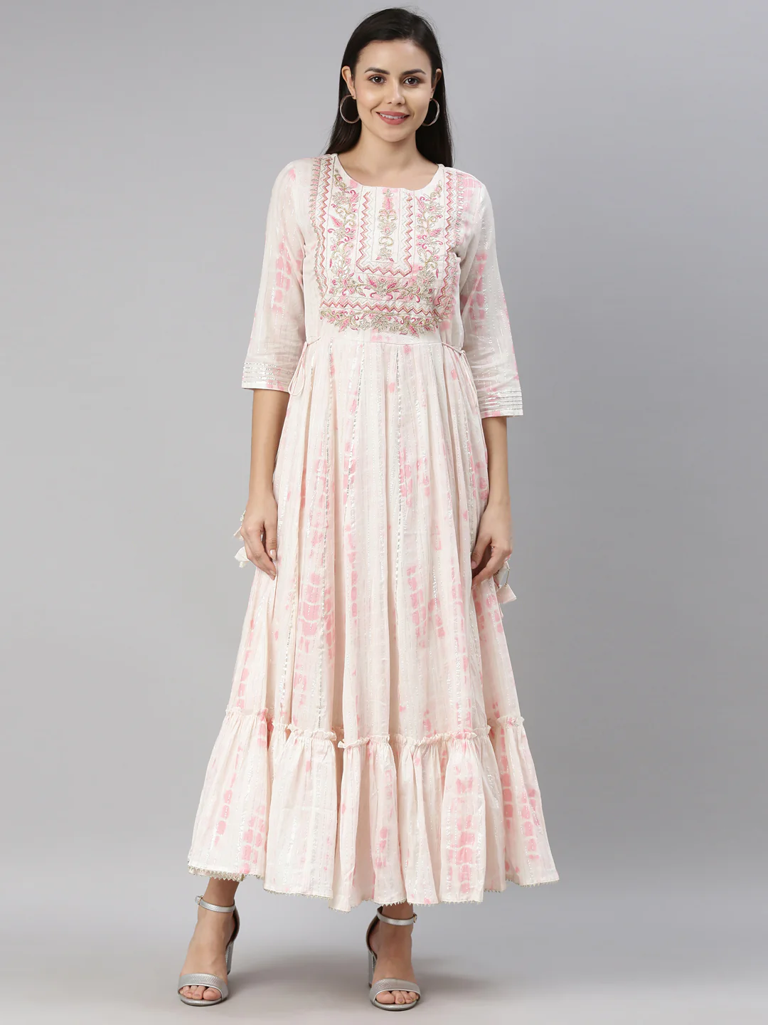 Neerus Pink Color Cotton Fabric Kurta