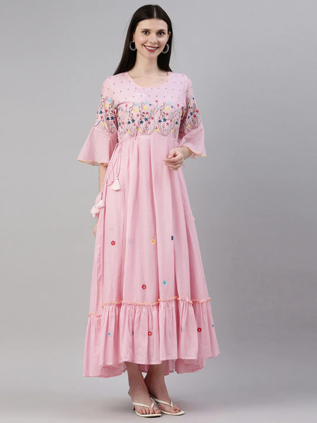 Neerus Pink Color Cotton Fabric Kurta