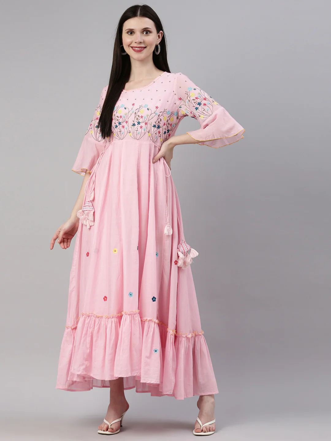 Neerus Pink Color Cotton Fabric Kurta - Image 3