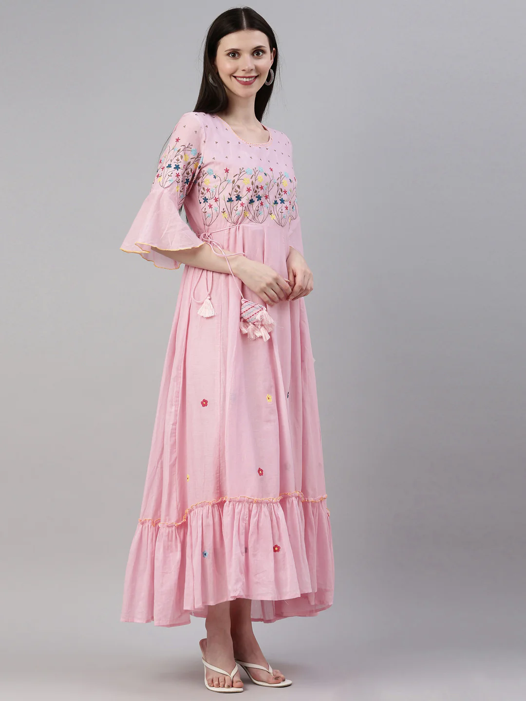 Neerus Pink Color Cotton Fabric Kurta - Image 4