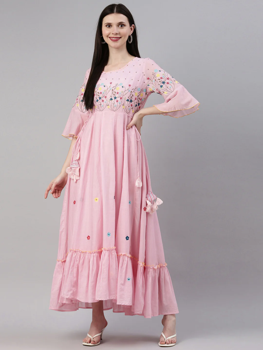 Neerus Pink Color Cotton Fabric Kurta - Image 6