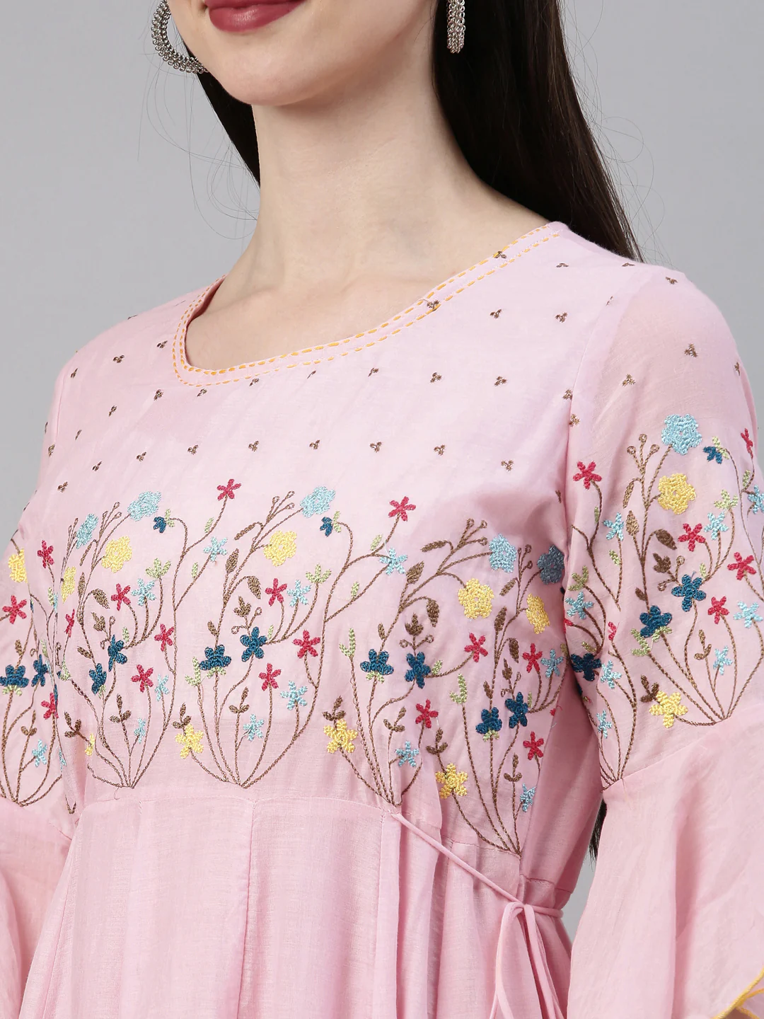 Neerus Pink Color Cotton Fabric Kurta - Image 9