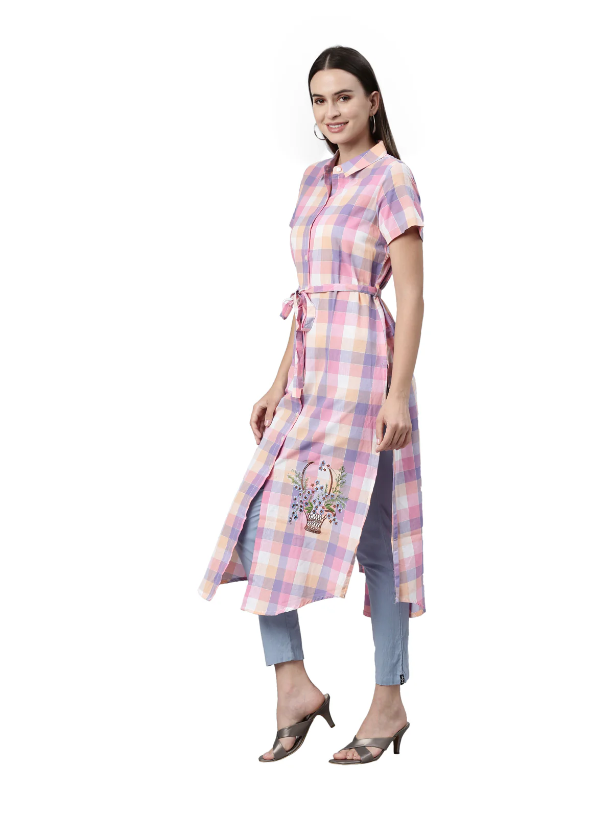 Neerus Pink Color Cotton Fabric Kurta - Image 3