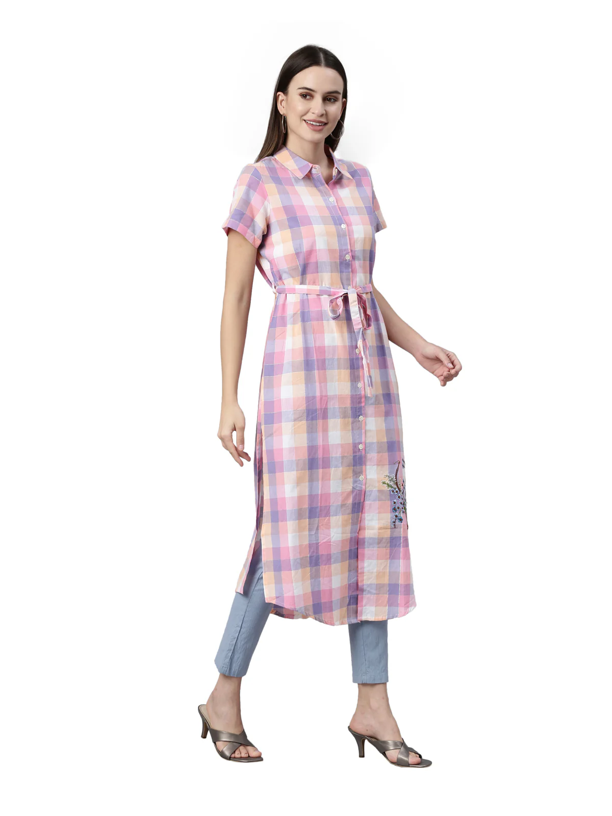 Neerus Pink Color Cotton Fabric Kurta - Image 4