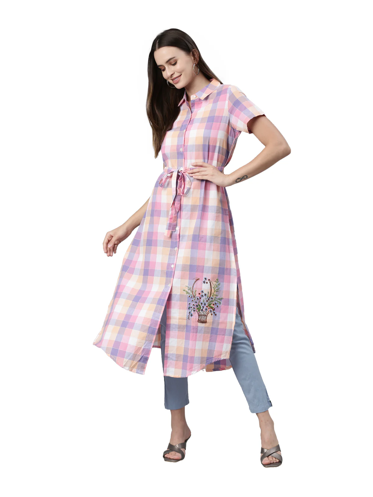Neerus Pink Color Cotton Fabric Kurta - Image 6
