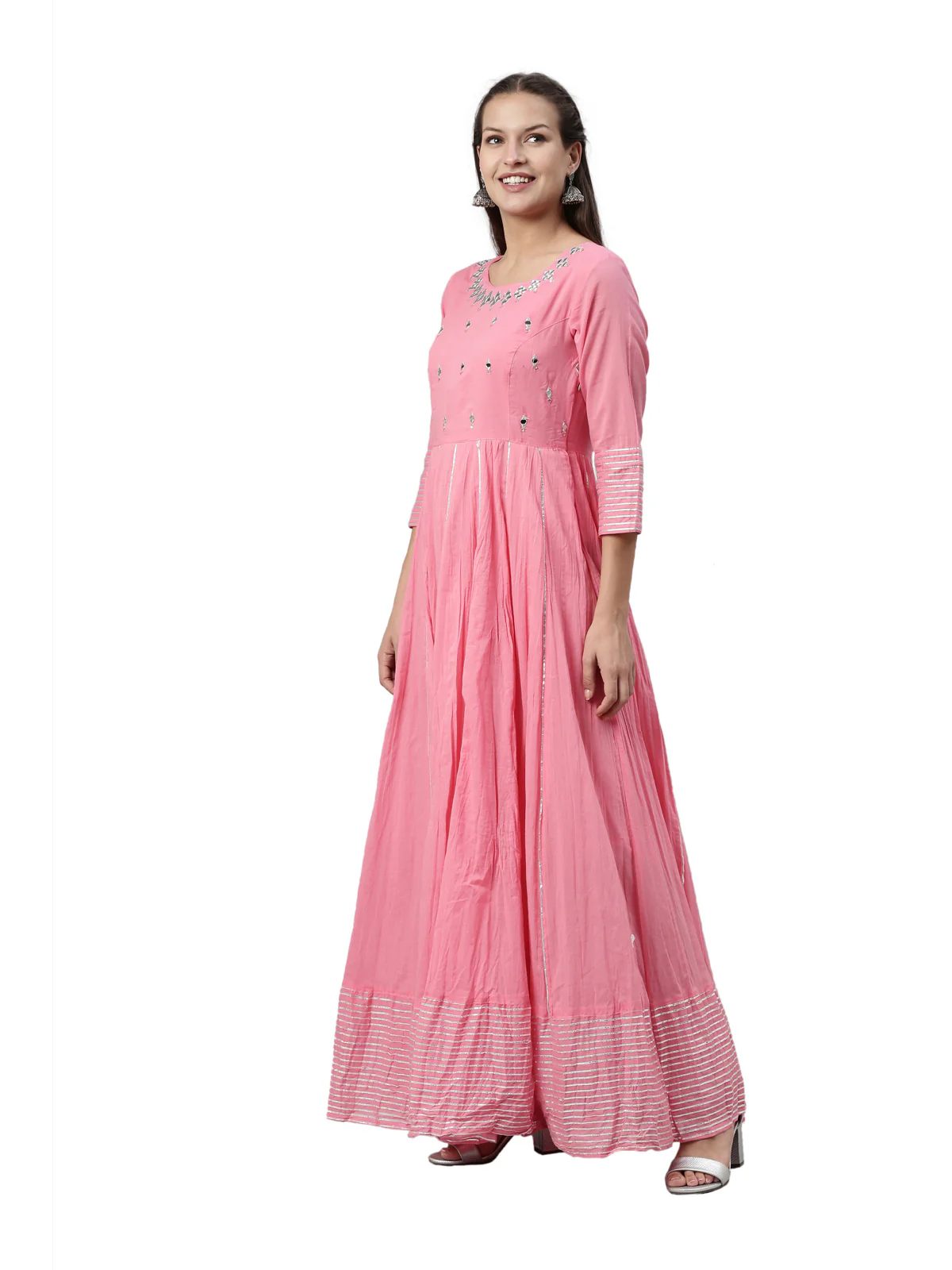 Neerus Pink Color Cotton Fabric Kurta - Image 3
