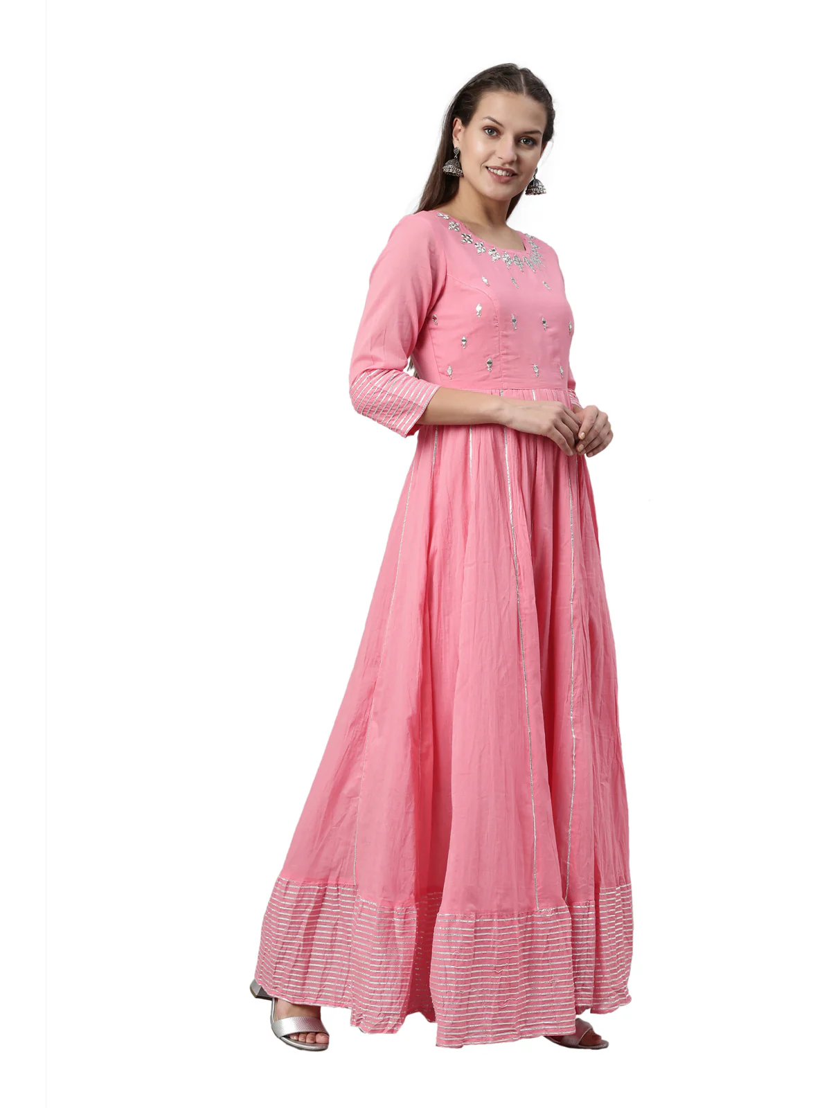 Neerus Pink Color Cotton Fabric Kurta - Image 4