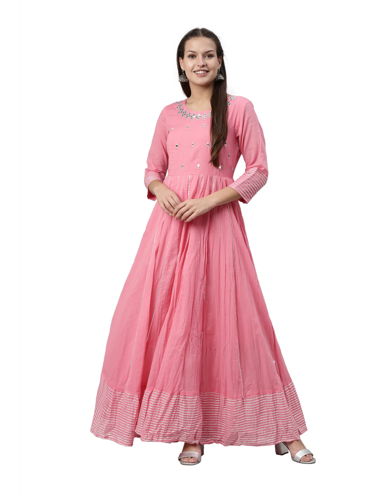 Neerus Pink Color Cotton Fabric Kurta - Image 6