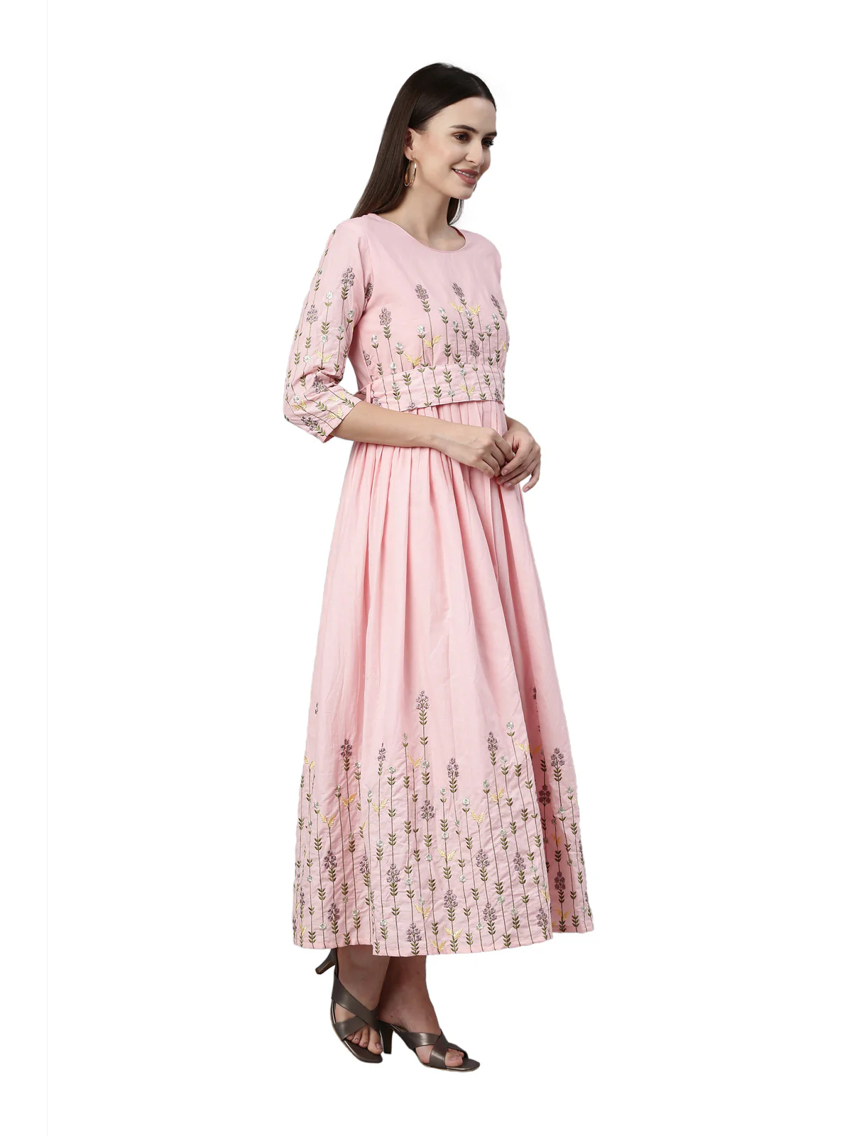 Neerus Pink Color Cotton Fabric Kurta - Image 4