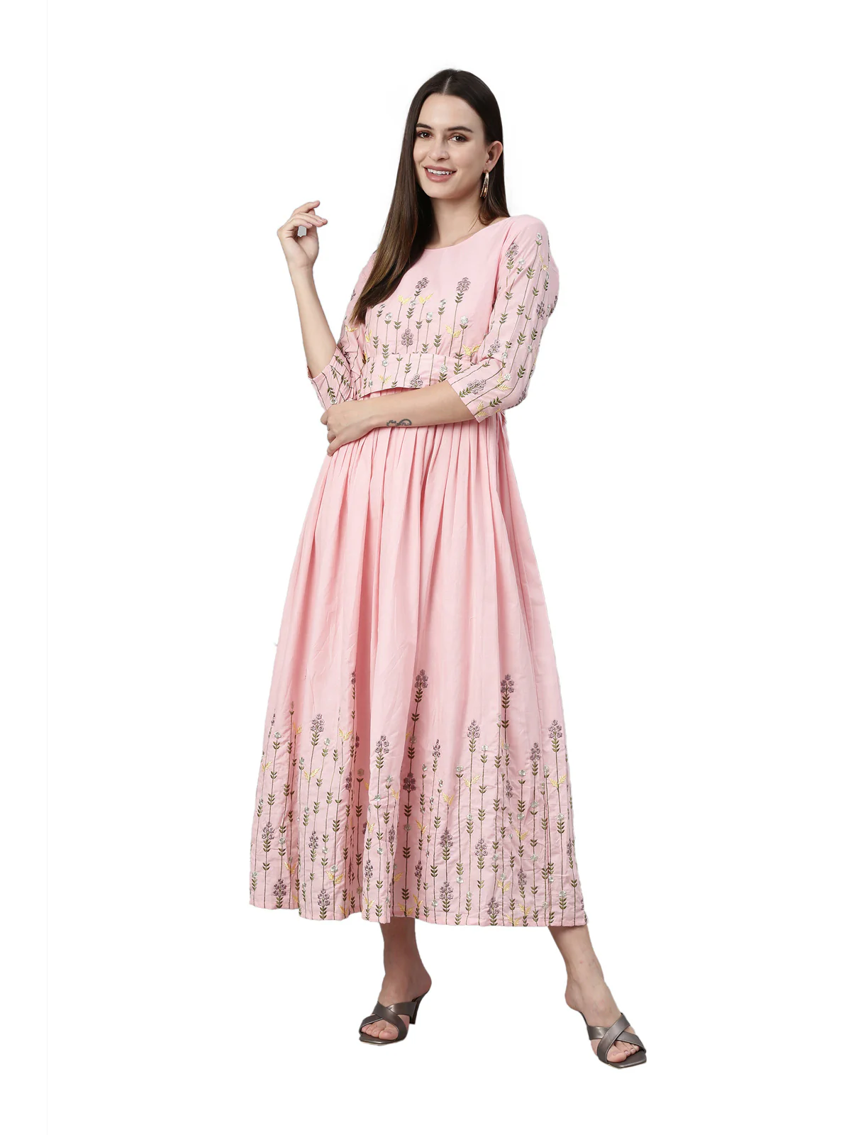 Neerus Pink Color Cotton Fabric Kurta - Image 6